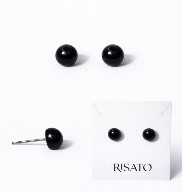 Planet Button Earring — Obsidian Solid