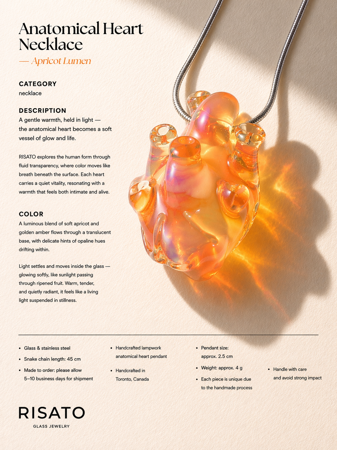 Anatomical Heart Necklace — Apricot Lumen