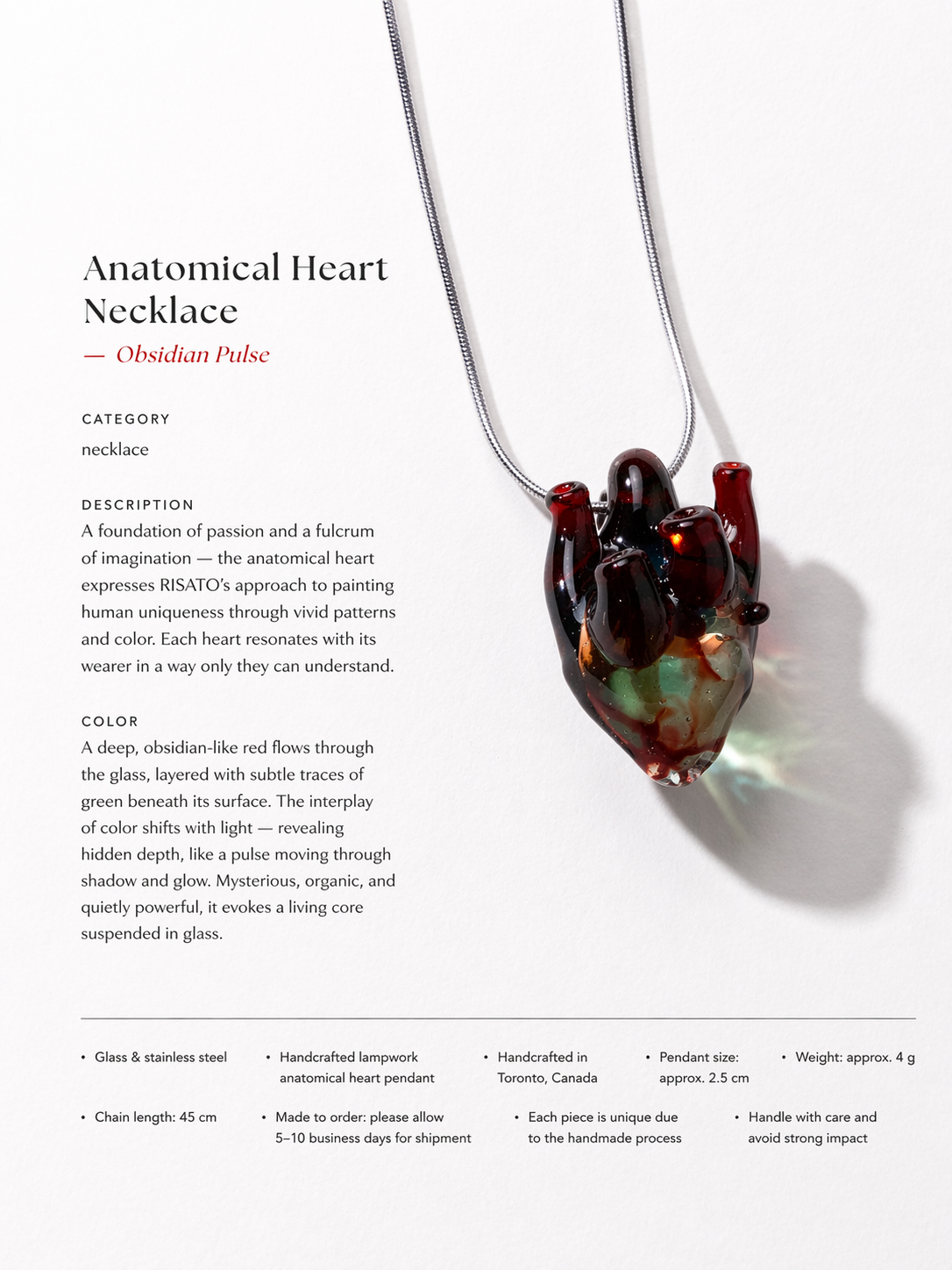 Anatomical Heart Necklace — Obsidian Pulse