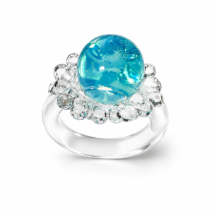 Single Raindrop Glass Ring — Crystal Aqua