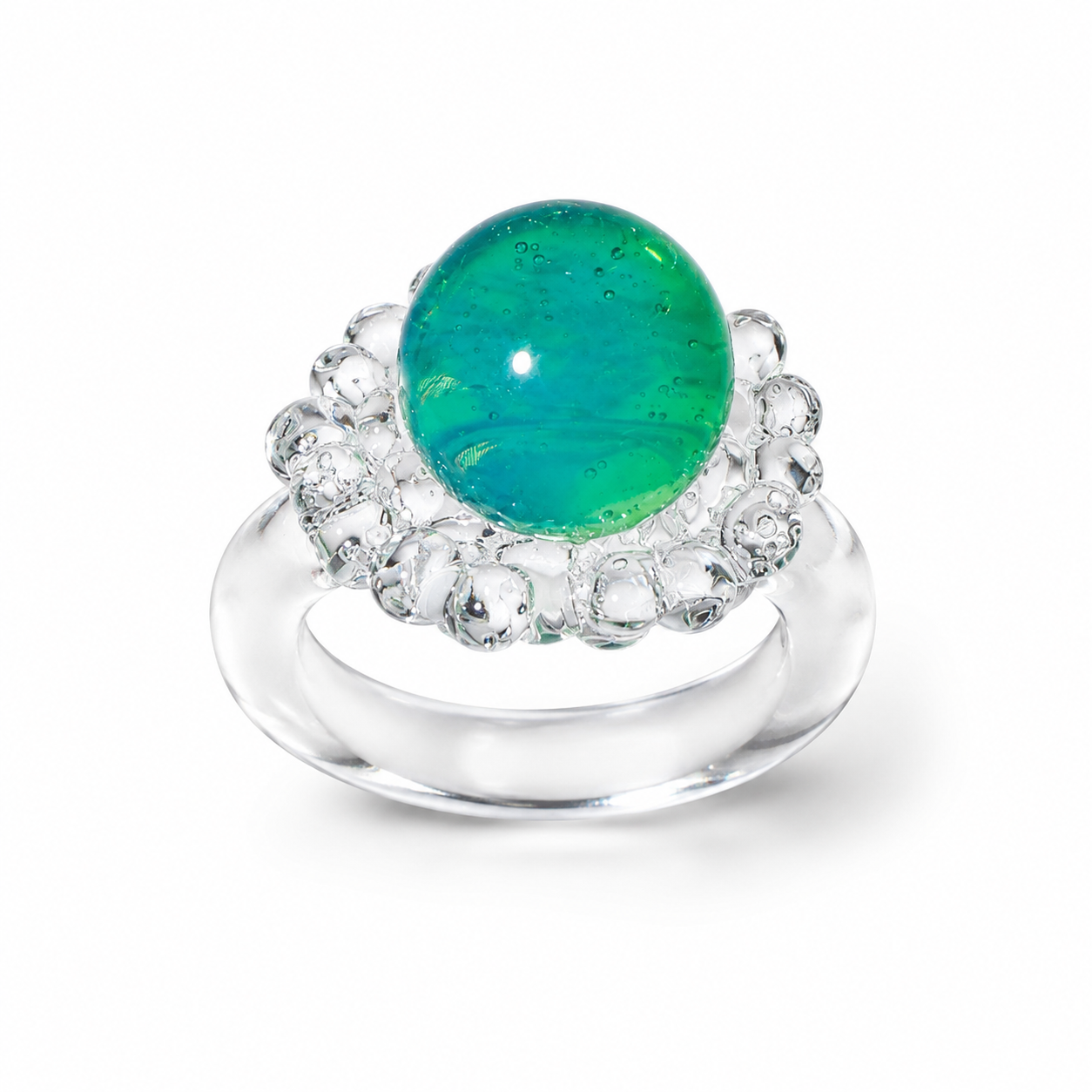 Single Raindrop Glass Ring — Lagoon Green