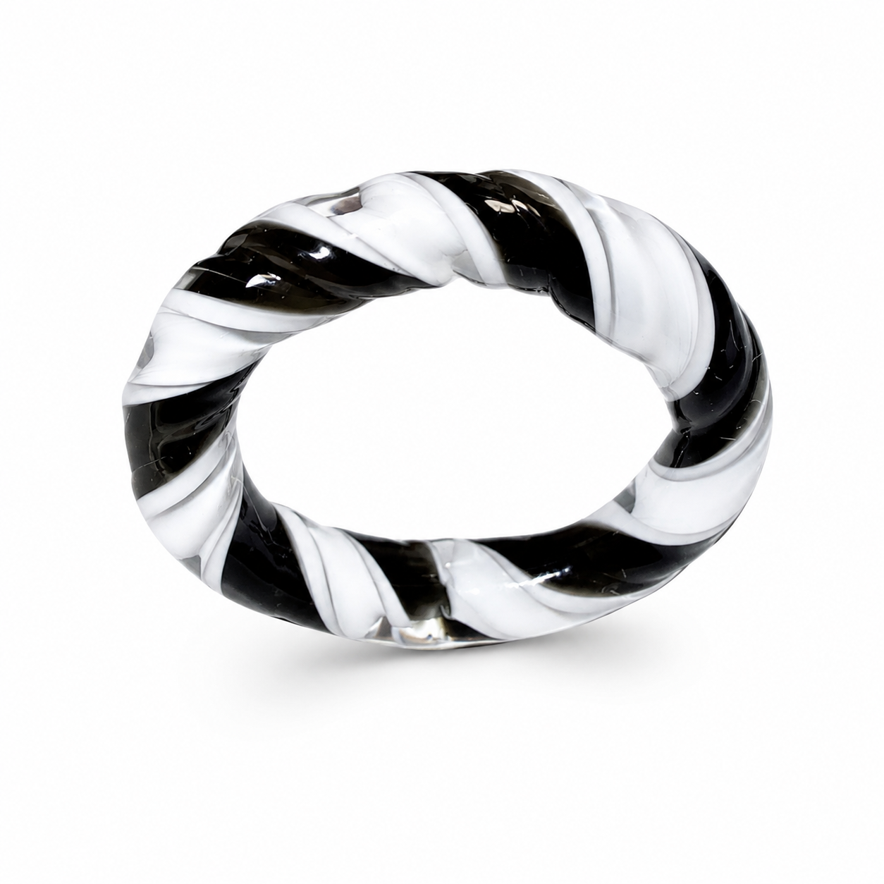 Spiral Glass Ring — Monochrome Twist