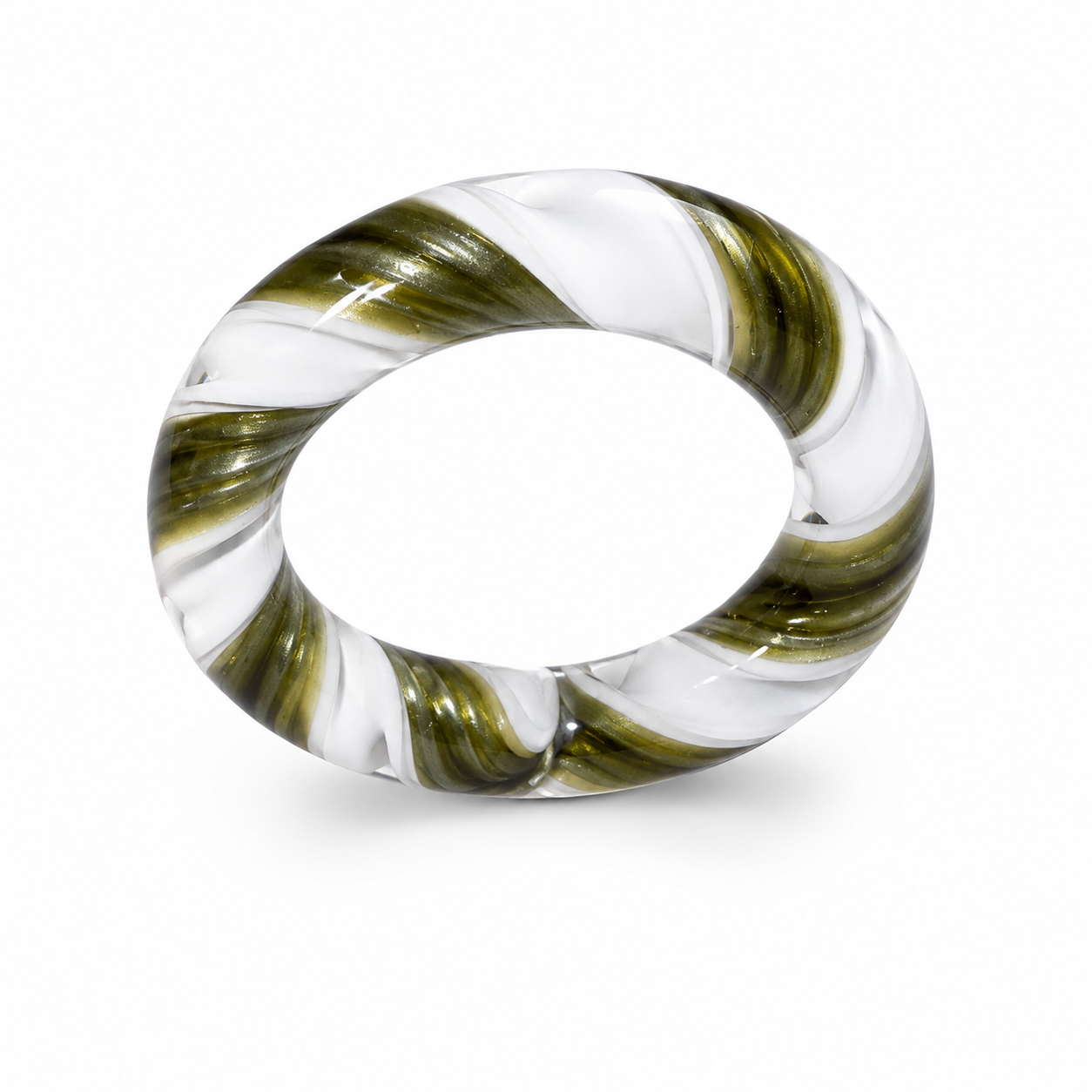 Spiral Glass Ring — Olive Silk