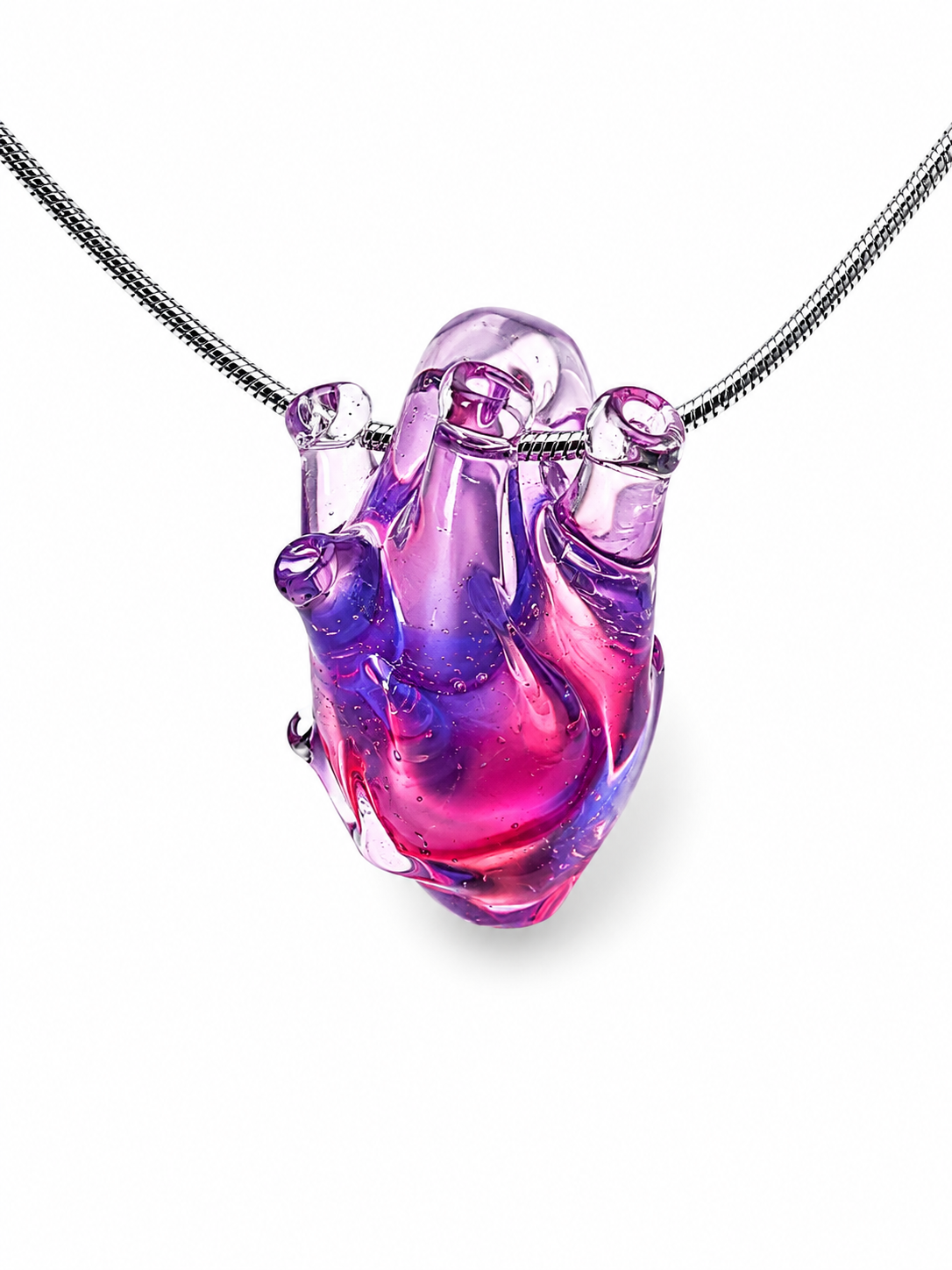 Anatomical Heart Glass Necklace — Orchid Blush