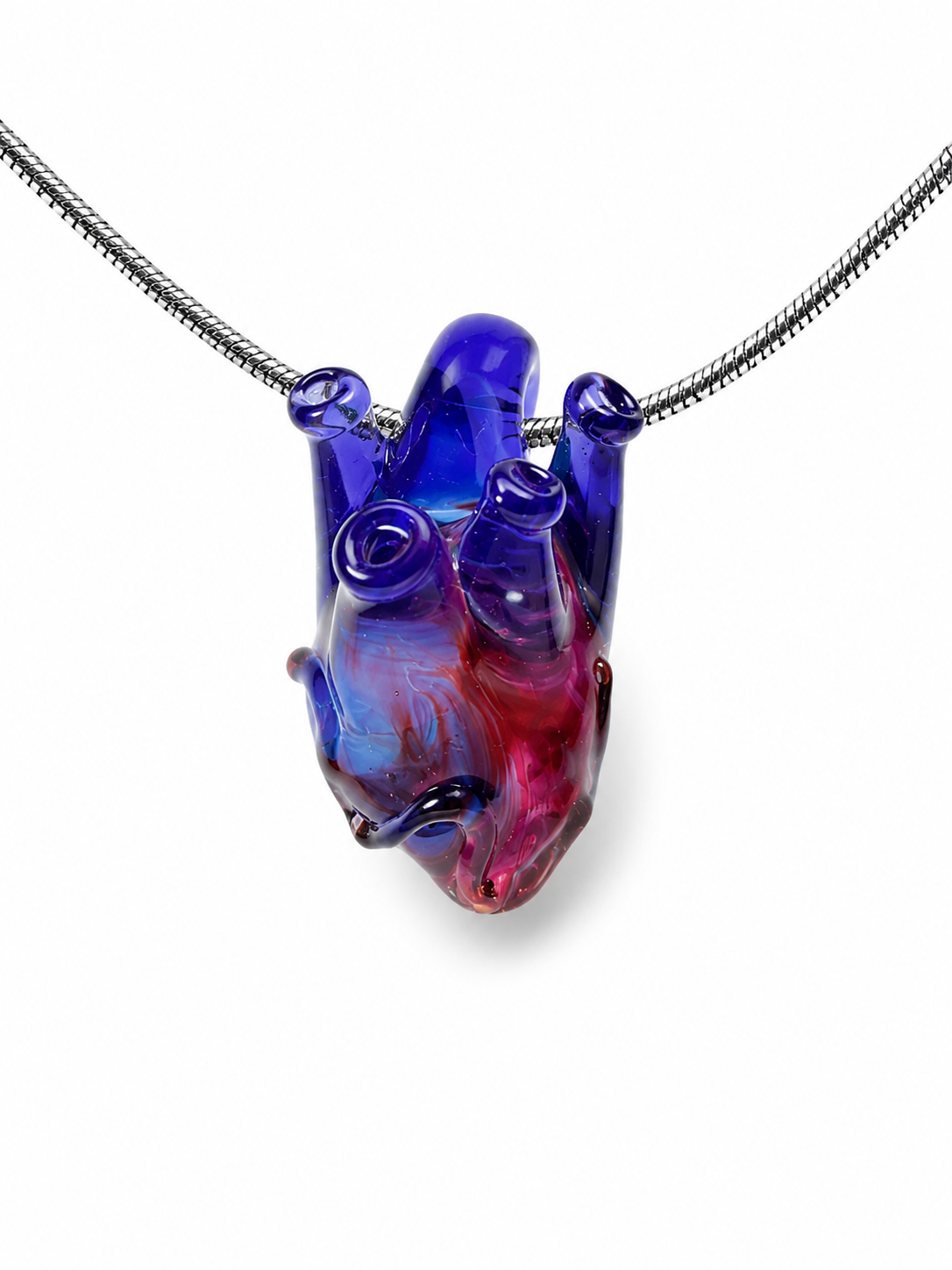 Anatomical Heart Glass Necklace — Violet Pulse